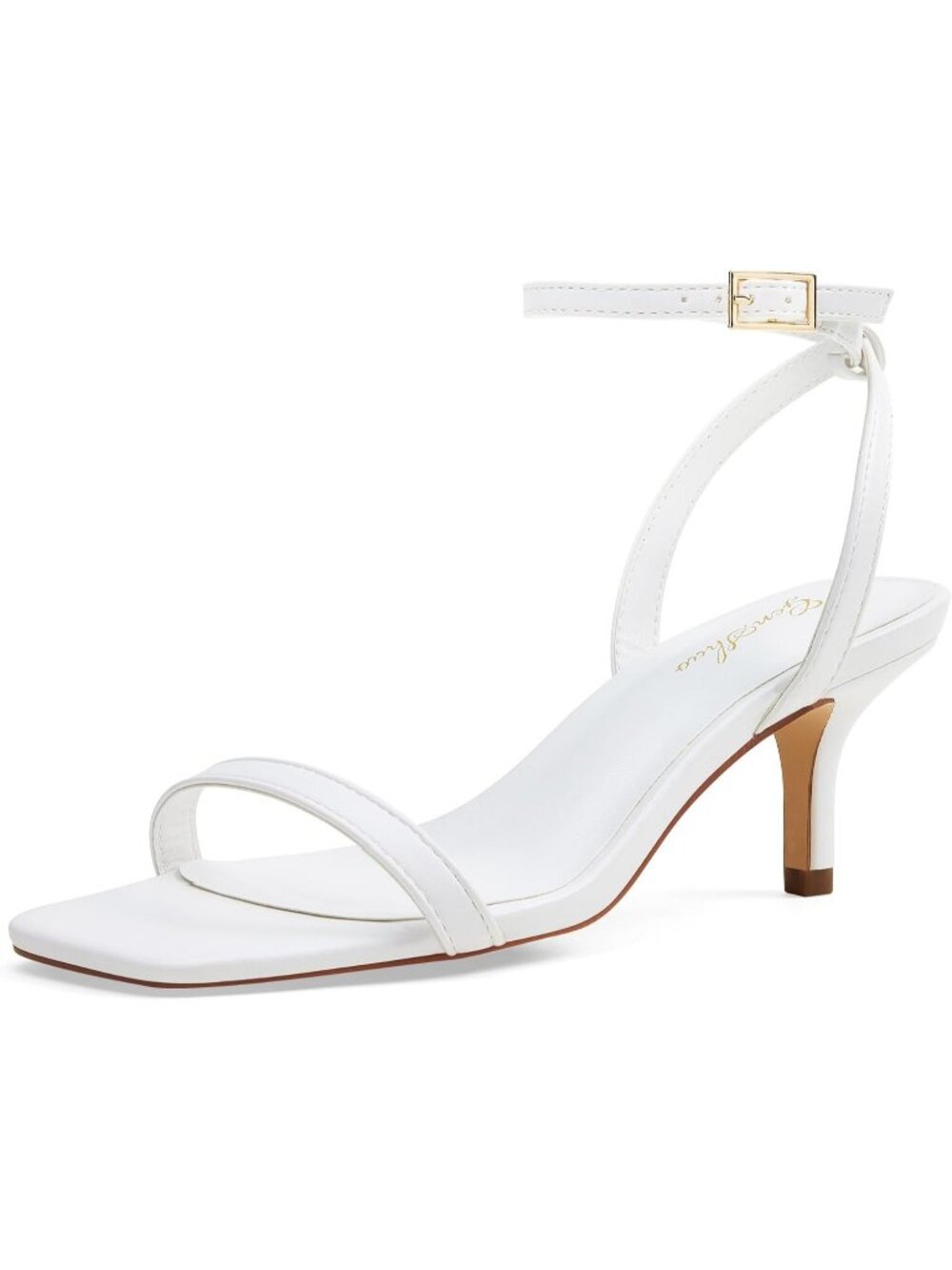 Women's White Matte Square Open Toe Kitten Ankle Strap Sandals Strappy Low Heels